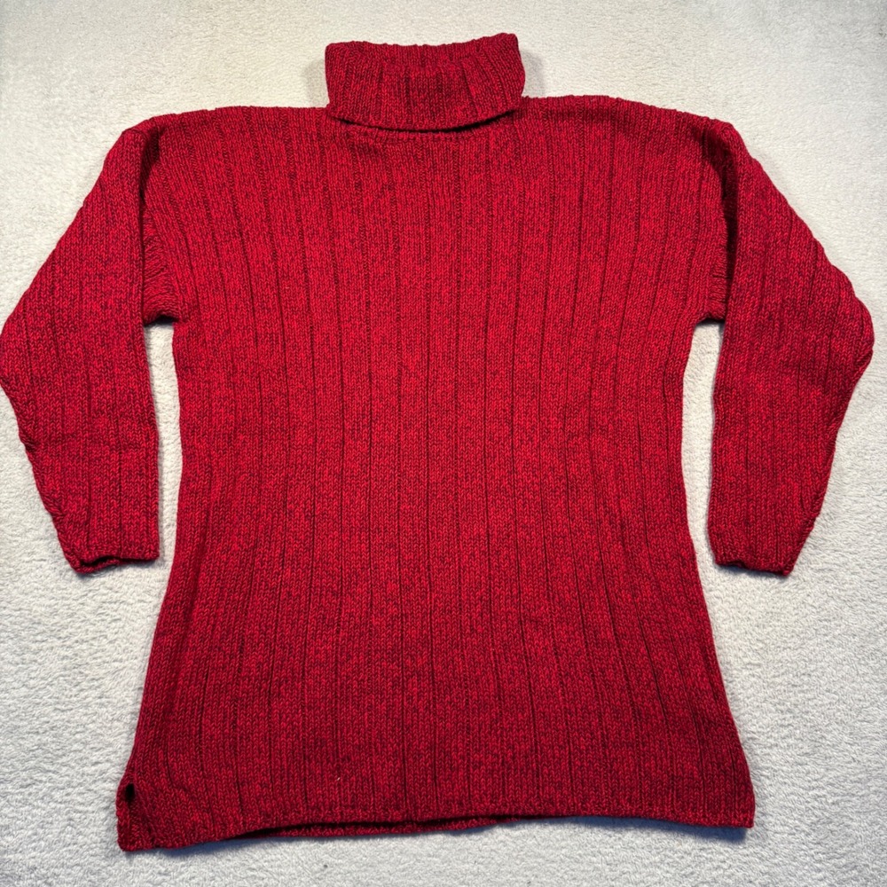 Vintage 90s Eddie Bauer Red Ribbed Turtleneck‎ Sweater Women's L/G 100% Cotton